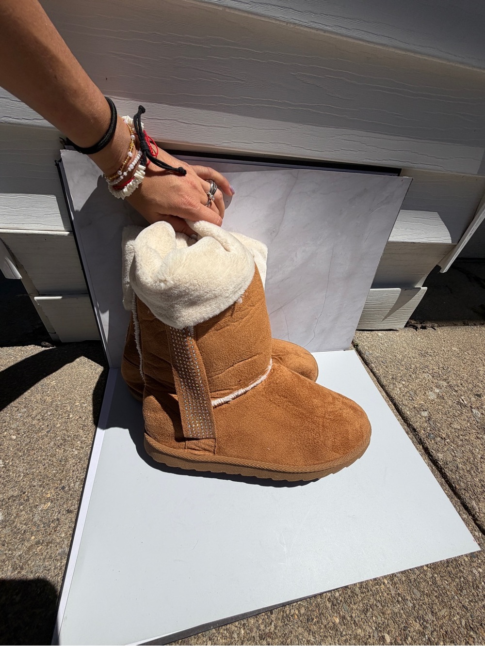 Source Unknown Tan Suede-Look Faux Fur Lined Women's Boots